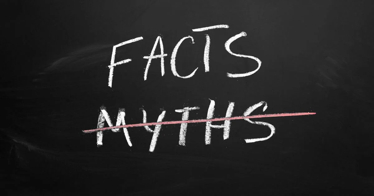 Chalkboard reading “Facts” with “Myths” crossed out, representing BDSM myths and common misconceptions about kink.